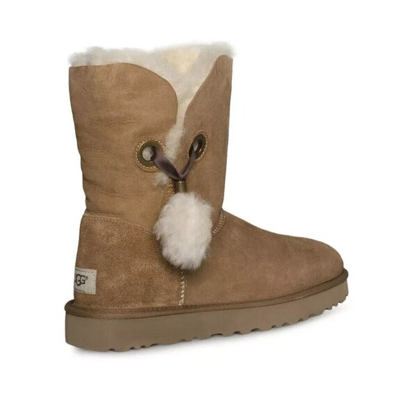 UGG Irina Tessie Pom Pom Boot Womens 7 Chestnut Crystal Detail Suede 1138130 - Picture 3 of 5